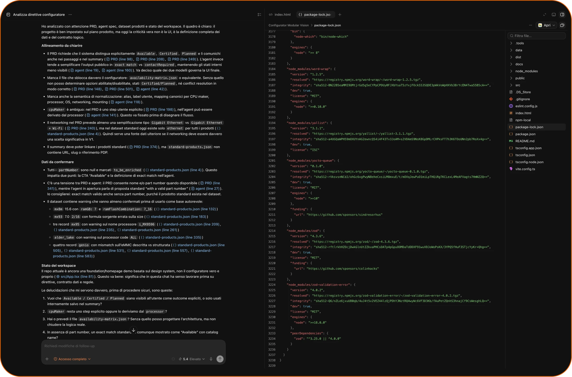 AI-assisted frontend development workspace with design analysis and source code.